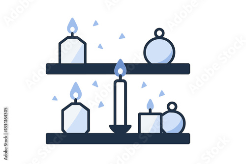 Candlelit Shelf Harmony. Candlelit Shelf Scene. Flat minimalist vector illustration of a Candlelit Shelf Scene
