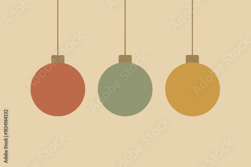 Minimalist Ornament Trio. Ornament trio minimalist flat illustration of three simple round ornaments suspended