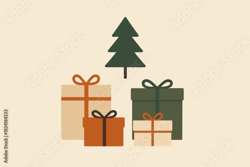 Minimalist Gift Display. Minimal gift arrangement minimalist flat illustration of neatly wrapped boxes in a