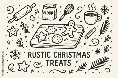Rustic Christmas Treats. Rustic Christmas treats. Hand-drawn doodle illustration of Rustic Christmas treats.