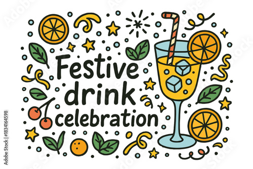 Festive Drink Celebration. Festive drink celebration. Hand-drawn doodle illustration of Festive drink