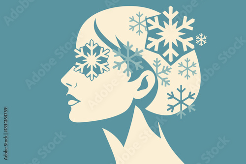 Frozen Glamour Profile. Frozen glamour minimalist flat illustration of a profile with angular snowflake shapes