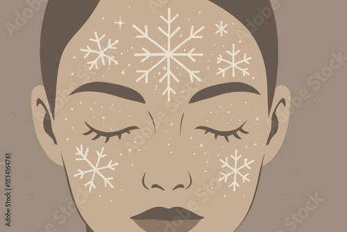 Glitter Frost Makeup. Glitter frost makeup minimalist flat illustration of stylized snowflakes combined with