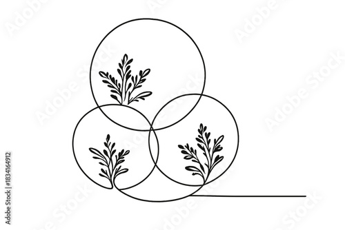 Frozen Bubble Artistry. Winter ice macro. Minimalistic one-line drawing frozen bubble cluster with subtle