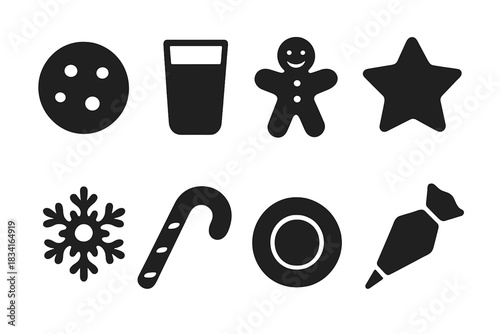 Christmas Cookie Icons. Christmas cookies and milk. Filled icon set of Christmas cookies and milk: cookie,