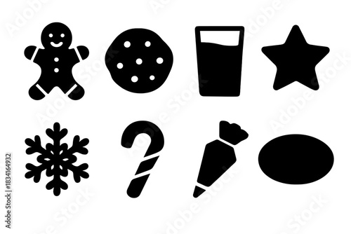 Winter Baking Icons. Winter baking treats. Filled icon set of Winter baking treats: gingerbread man, cookie,
