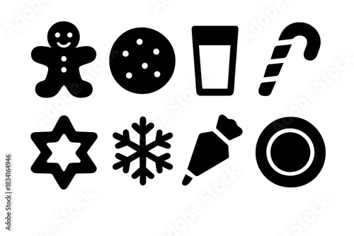 Festive Treats Icons. Festive treats. Filled icon set of Festive treats: gingerbread man, cookie, milk glass,