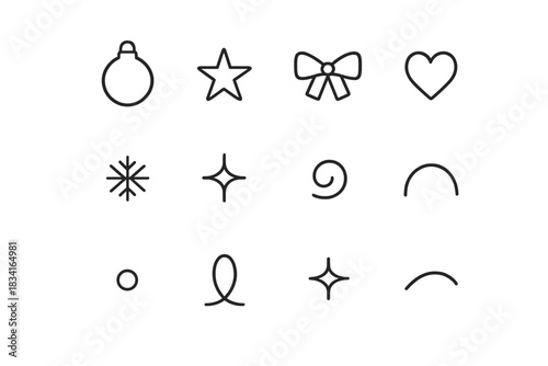 Minimal Holiday Ornaments. Minimal holiday ornaments. Line outline icon set of Minimal holiday ornaments: