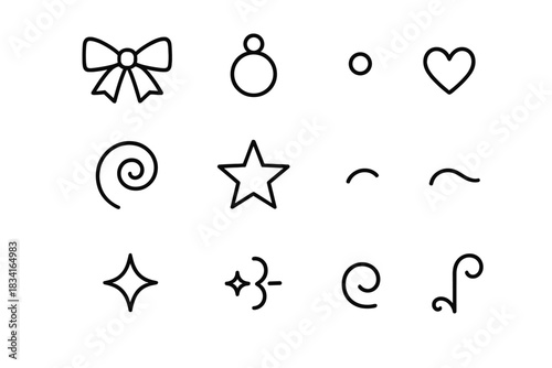 Holiday Ornament Icons. Holiday ornament details. Line outline icon set of Holiday ornament details: ribbon