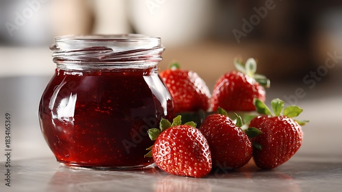 strawberry jam in a glass jar