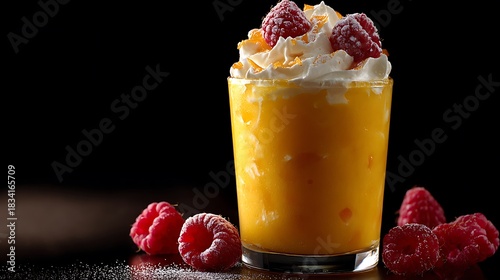 fruit juice in a glass with raspberry