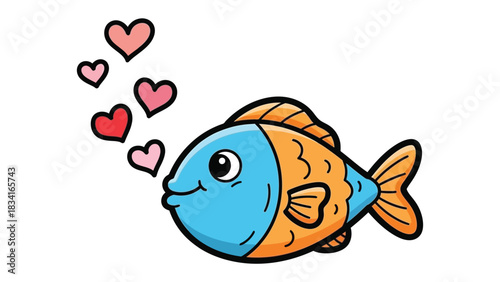 Love-struck Aquatic Delight: An adorable fish, radiating affection as heart-shaped symbols of love float around it, creating a sweet and enchanting moment.
