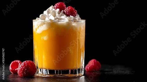 fruit juice in a glass with raspberry