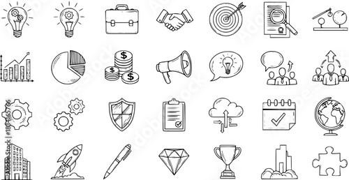 Hand-Drawn Business Icons: Success, Strategy, and Innovation
