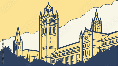 Washington dc skyline and university of glasgow architecture blend with towers symbolizing authority and suitable for educational designs.