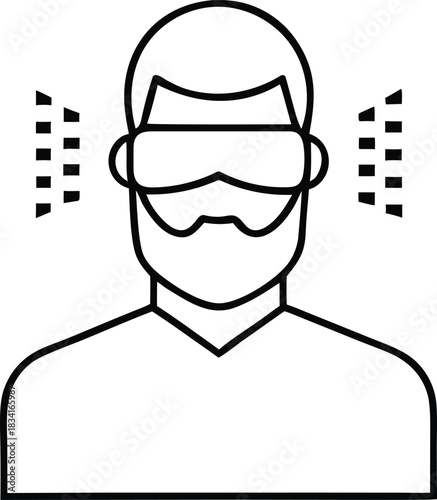 bearded man wearing AR VR glass outline icon