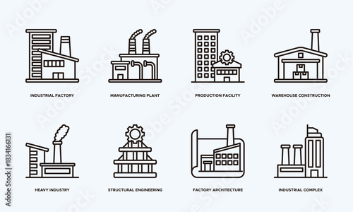 Structural Engineering Industrial Building Structure Banner Illustration Featuring Industrial Factory, Manufacturing Plant, Production Facility, Warehouse Construction, Heavy Industry and Structural