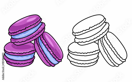Line art macarons coloring page for kids and kindergarten 