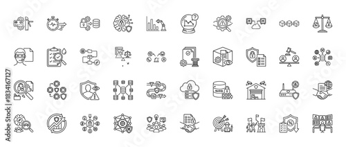 Cybersecurity and data protection line icon set. vector pictograms of secure data, privacy, blockchain, and regulations, thin outline illustration.