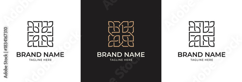 Square Floral box logo design with Flower line art for beauty spa and eco friendly products, leaves, Cosmetics, Jewelry, Beauty salon, Boutique icon sign symbol illustration template