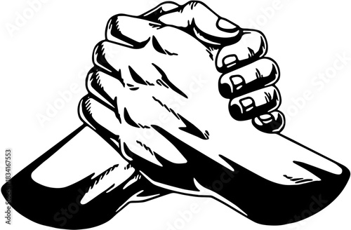 Arm Wrestling Hands Silhouette - Unity Strength and Competition Graphic
