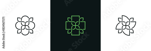 Plus Leaf Logo Concept sign icon symbol Element Design. Cross, Hospital, Clinic, Health Care Logotype illustration template
