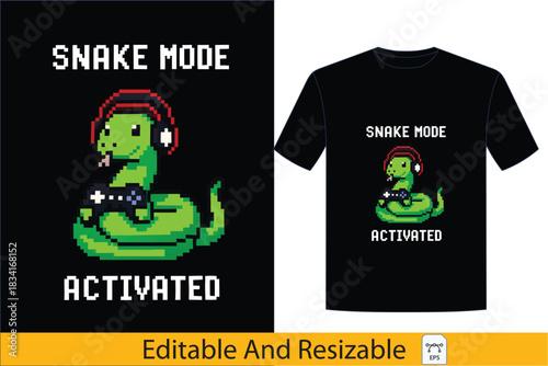 Snake Mode Activated Pixel Art Gaming Reptile Design for Enthusiasts