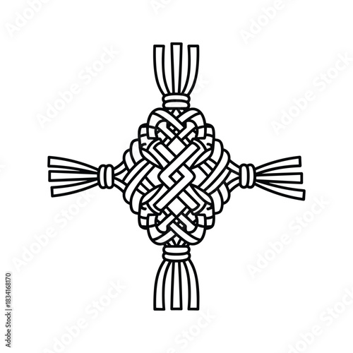 Traditional Irish Brigid's Cross Line Art Icon - Celtic Woven Straw Symbol for Imbolc and Protection