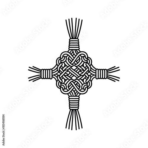Black and White Line Art of a St. Brigid's Cross in Celtic Knot Style