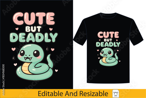 Cute But Deadly Snake Cartoon Design for Apparel