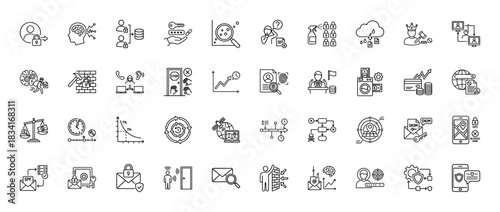 Cybersecurity line icon set. Vector pictograms of phishing, firewall, biometrics, encryption, malware, hacker, authentication, cloud, privacy, thin outline illustration.