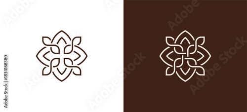 Florist Leaf flower logo with line art design. Floral icon symbol sign illustration template
