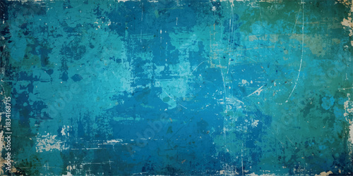 Abstract Blue and gray grunge texture with heavy layer of distressed, scratched and splattered paint. lighter aqua tones with mysterious, atmospheric, and ethereal feel. Teal Color Wall Decorative.