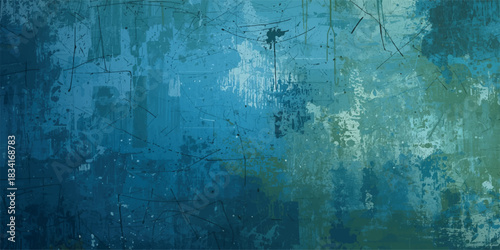 Abstract Blue and gray grunge texture with heavy layer of distressed, scratched and splattered paint. lighter aqua tones with mysterious, atmospheric, and ethereal feel. Teal Color Wall Decorative.