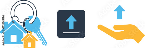 Real estate handover and property access vector illustration showing house keys upload symbol and ownership transfer concept