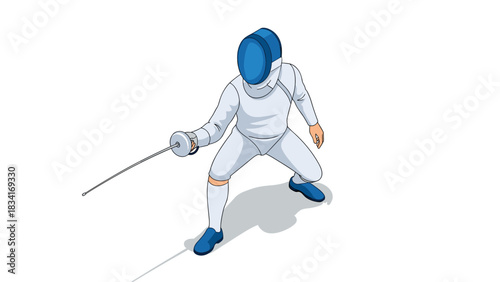 Dynamic fencing pose in modern isometric style