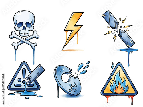 Collection of warning and danger hazard symbols, a collection of signs