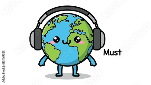 Melody of the Earth: A cheerful Earth, adorned with headphones, dances to the rhythm of its own music, symbolizing a world connected through sound and harmony.