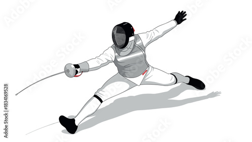 Dynamic fencing pose with energetic movement in sport uniform