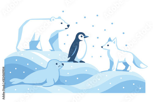 Arctic Animals Vector. Winter Arctic Set. Flat minimalist vector illustration of a Winter Arctic Set. Stylized