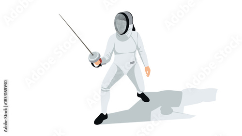 Dynamic isometric fencer in action: modern sport design with shadow play