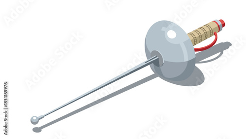 Realistic fencing sword with shadow on white background