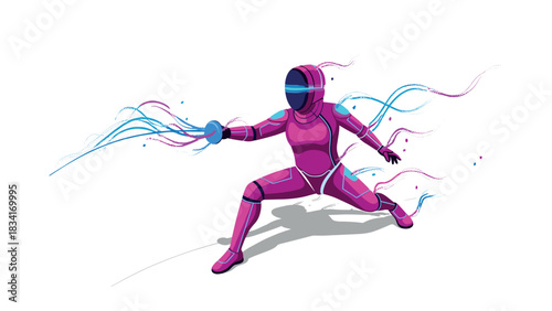 Futuristic warrior in action pose with dynamic energy effects