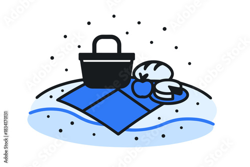 Snowy Picnic Vignette. Snowy Picnic Vignette. Flat minimalist vector illustration of a Snowy Picnic Vignette.