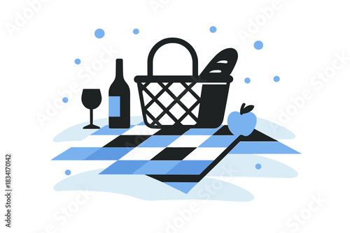 Winter Picnic Illustration. Winter Picnic Scene. Flat minimalist vector illustration of a Winter Picnic Scene.