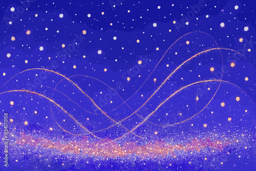 Festive Winter Sparkles. Shimmering winter backdrop. Glitter sparkles combined with falling snow, tiny glowing