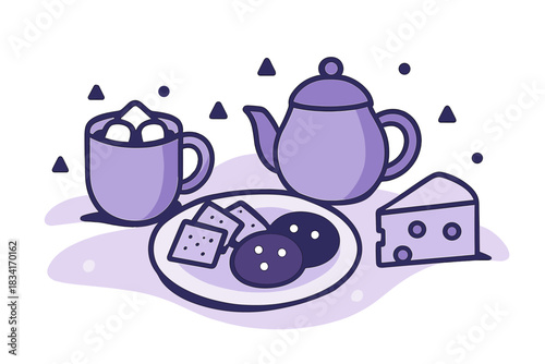 Winter Picnic Elements. Winter Snack Setup. Flat minimalist vector illustration of a Winter Snack Setup.