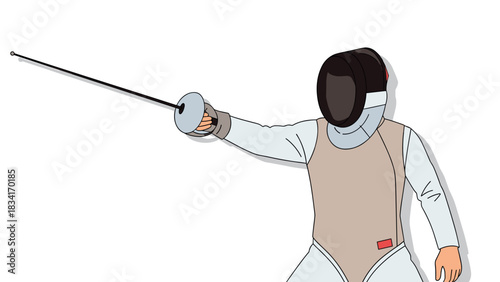 Fencer in action: dynamic pose of a fencing athlete in protective gear