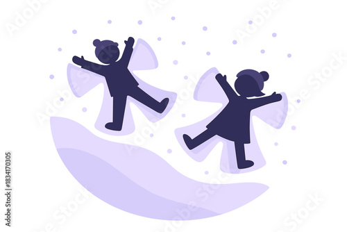 Snow Angel Silhouettes. Snow Angel Moments. Flat minimalist vector illustration of Snow Angel Moments.