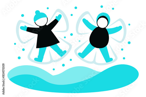 Making Snow Angels. Making Angels in Snow. Flat minimalist vector illustration of Making Angels in Snow.
